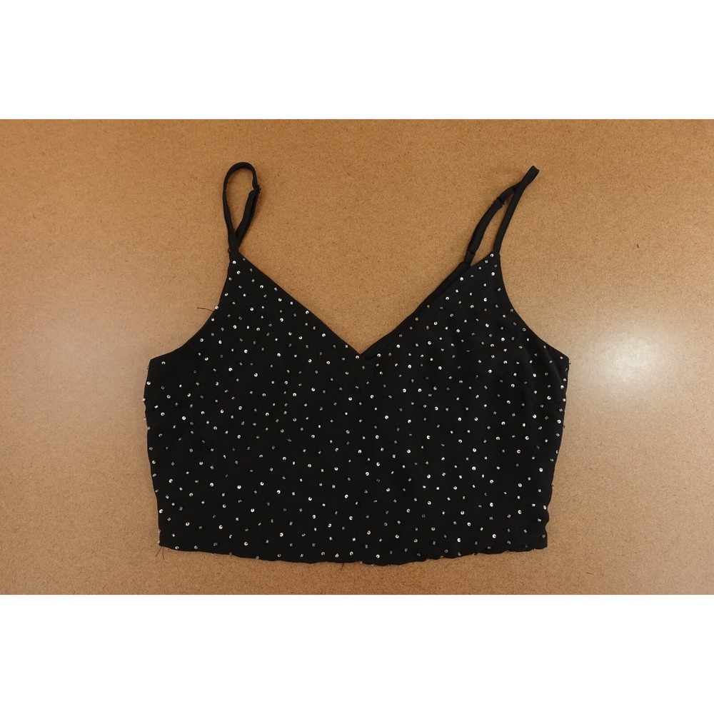 Young & Reckless Womens Size Small Black Beaded V Neck Cropped Tank Top New